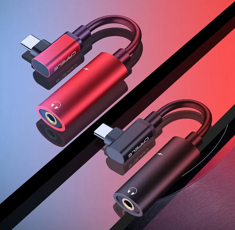 Short 0.2M Type C audio cable adapter for Android phone in black with USB and Micro USB interfaces
