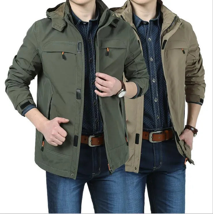 Men's waterproof breathable jacket with fleece lining, corduroy fabric, loose cut, solid colour, sizes M to 5XL.