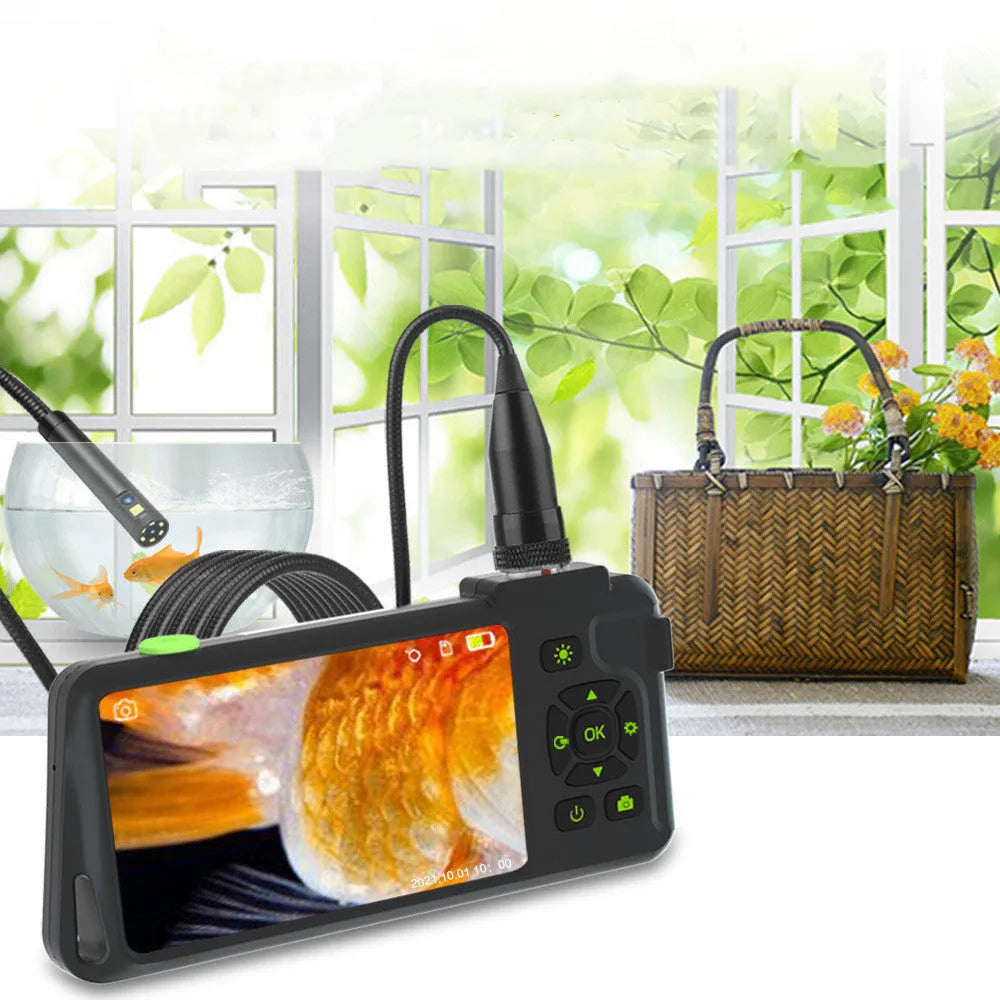 Handheld industrial endoscope with 4.5-inch colour screen and 5.5mm camera probe for automotive inspection