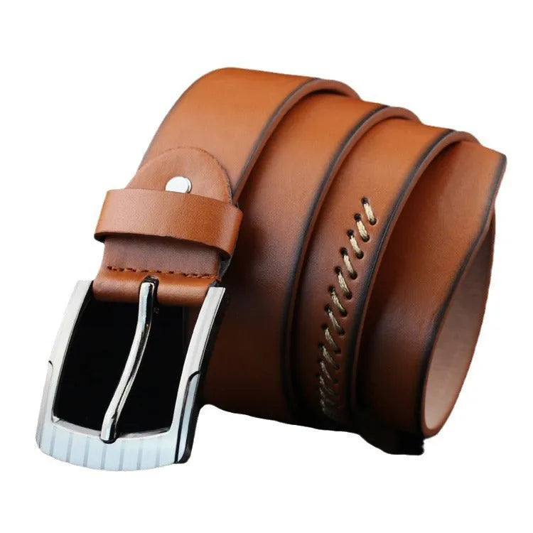 Men's retro pattern pin buckle belt in imitation leather with alloy buckle, 110cm length