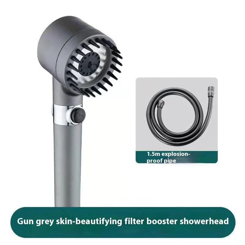 A high-pressure rainfall shower head made of durable ABS material with multi-mode functionality and a built-in water filter.