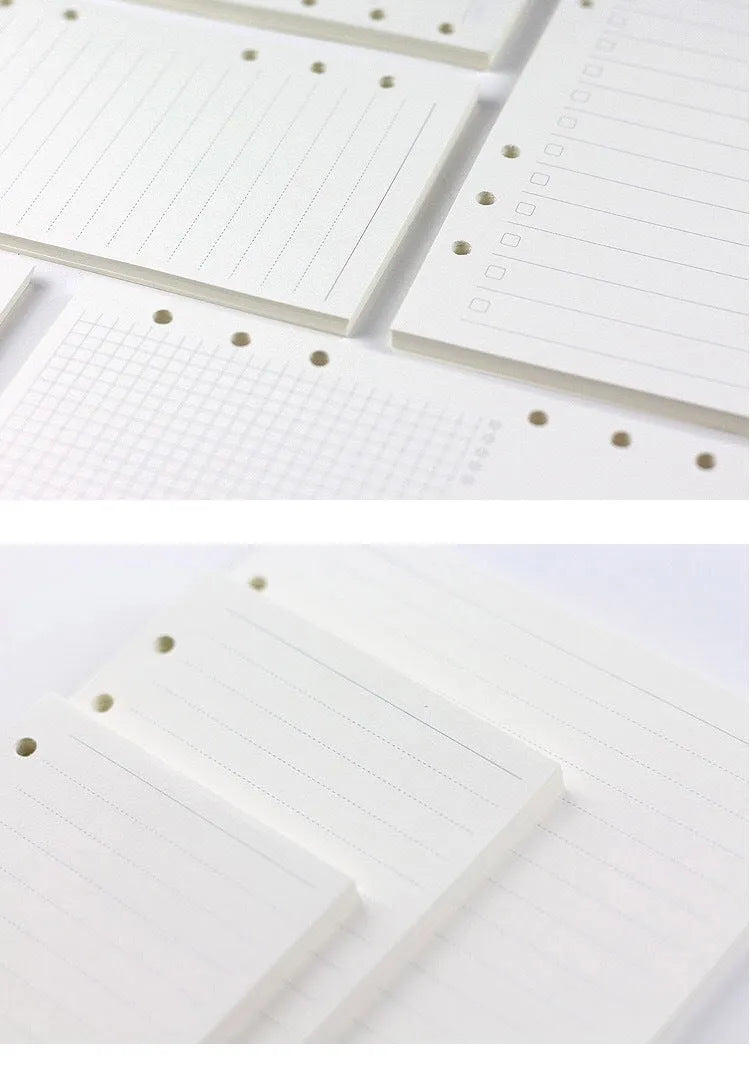 A5 6-hole loose-leaf refill with dot matrix ruling, 40 sheets of Daolin paper, displayed on a desk beside a ring binder