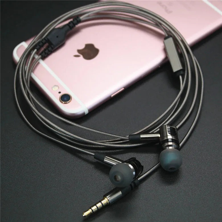 Titanium grey 846 in-ear metal earphones with aluminium foil and TPE cable and plug-in connector.