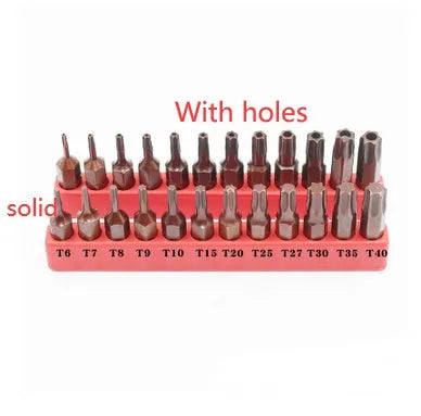 12-piece black magnetic screwdriver bit set showing T6 to T40 tips with hexagon shanks