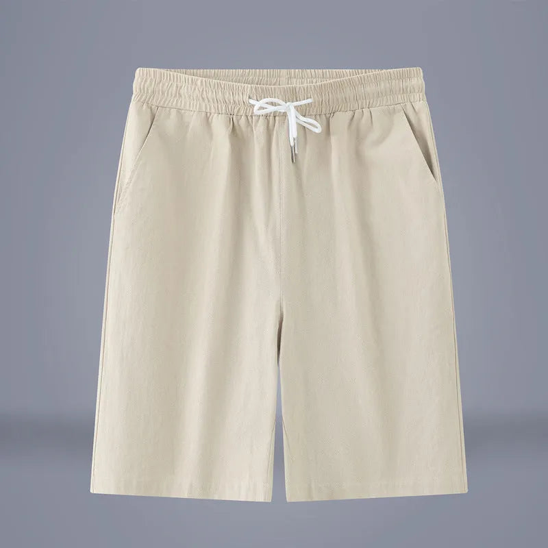 Cotton linen cropped summer pants in Army Green colour with a drawstring waistband.