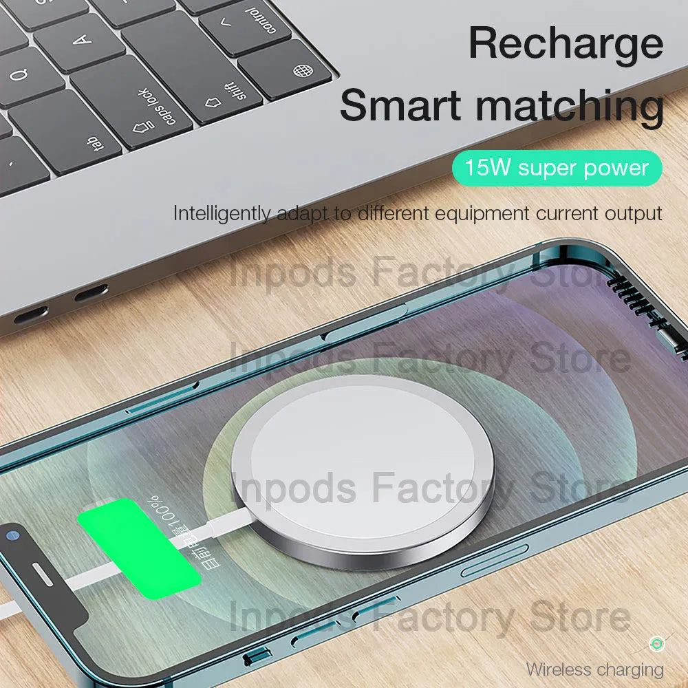 White silver magnetic wireless charger for iPhone 12 Pro Max with ice core technology