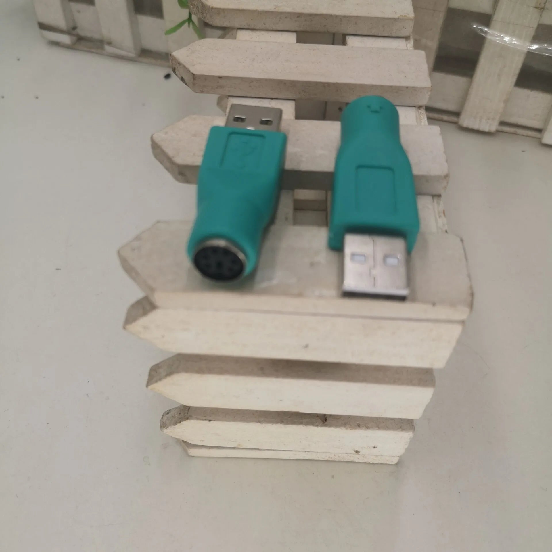 Green PS2 to USB adapter with copper wire cable 1 metre for computer accessories