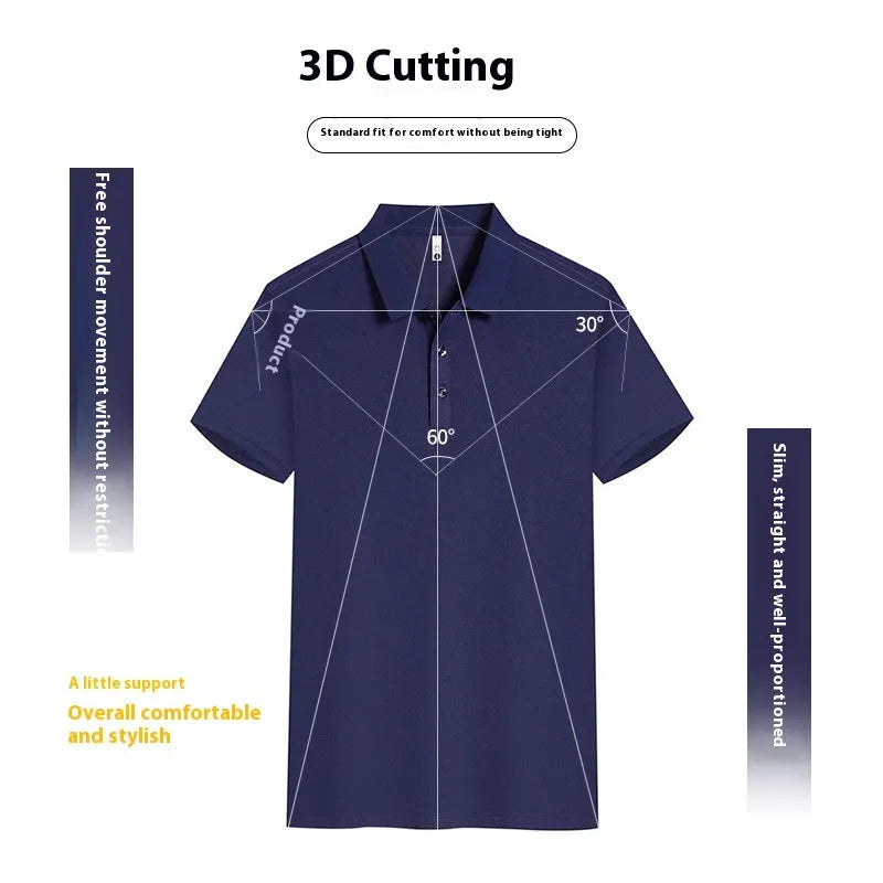 A sky blue short sleeve casual work shirt made from cool silk cotton and elastic fibre blend on a hanger.