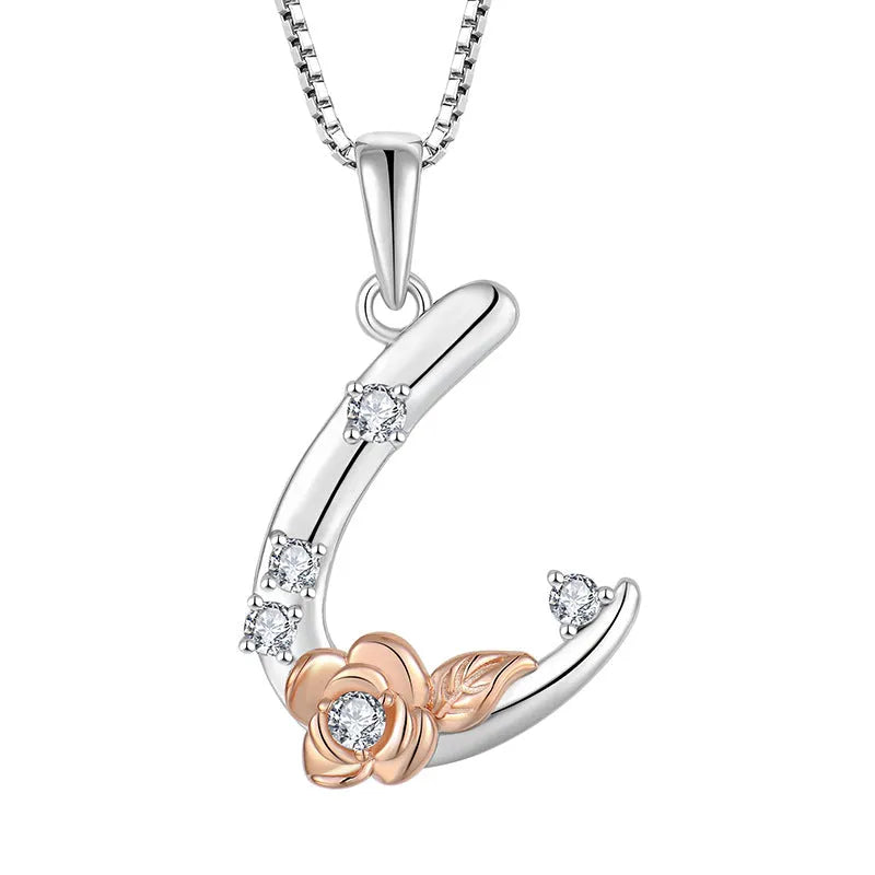 925 sterling silver necklace with English letter B zircon pendant on a collarbone chain