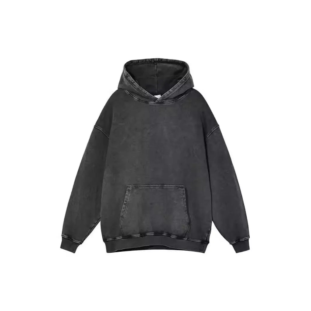 Men's retro washed cotton sweater in loose fit with collarless design and drop-shoulder sleeves