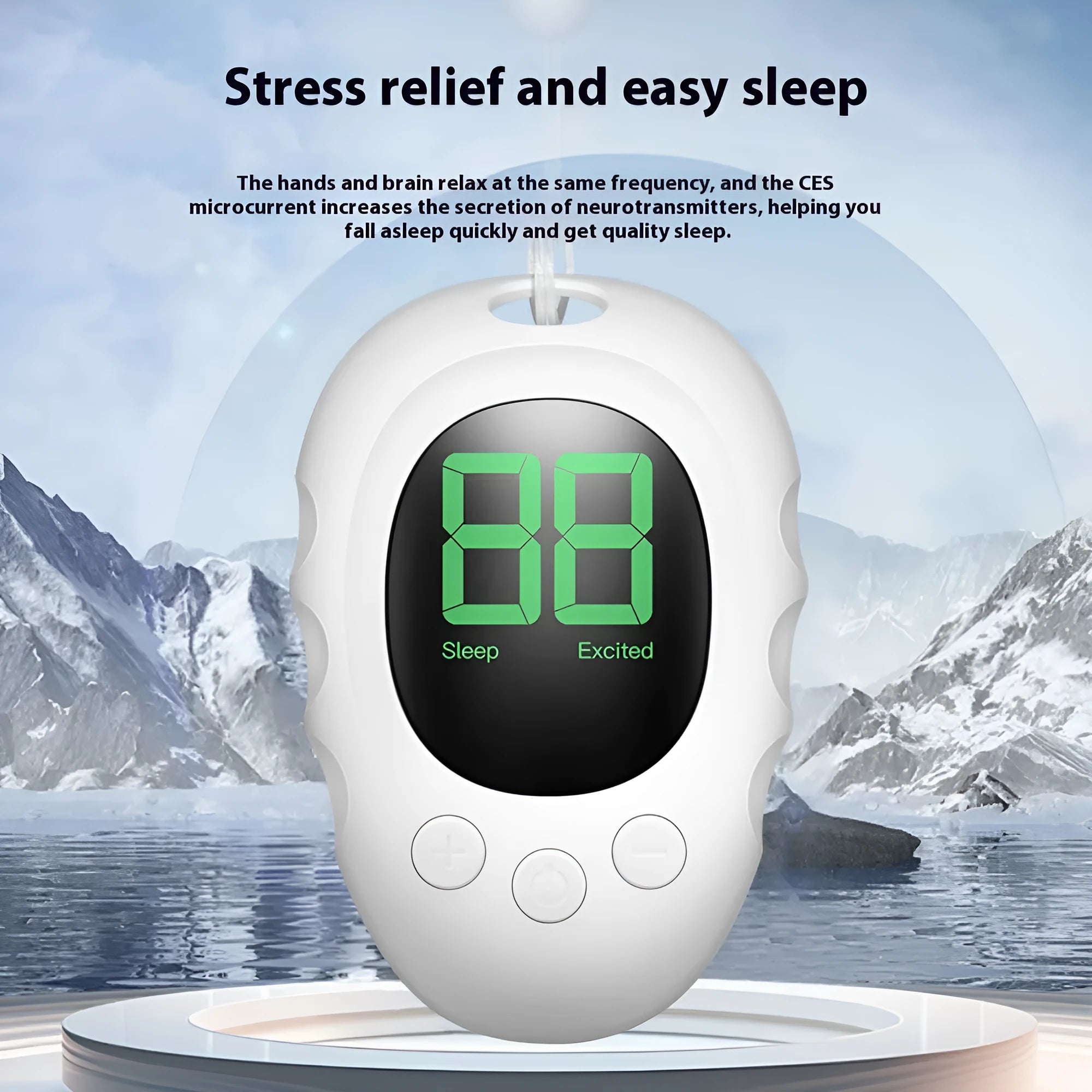 White silicone sleep aid hand grip with a sleep monitor and charging cable
