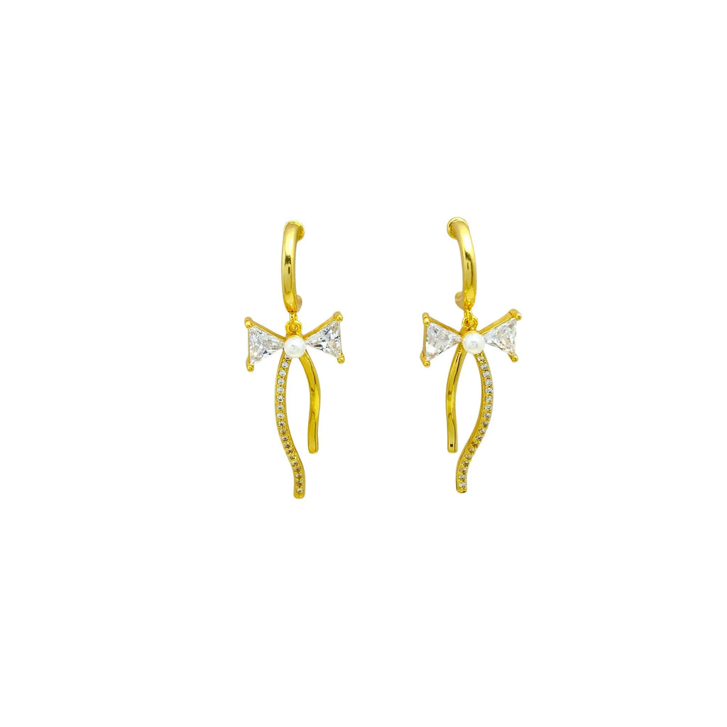 Asymmetric C-shaped earrings with micro-set zirconia, copper finish, ear clip style