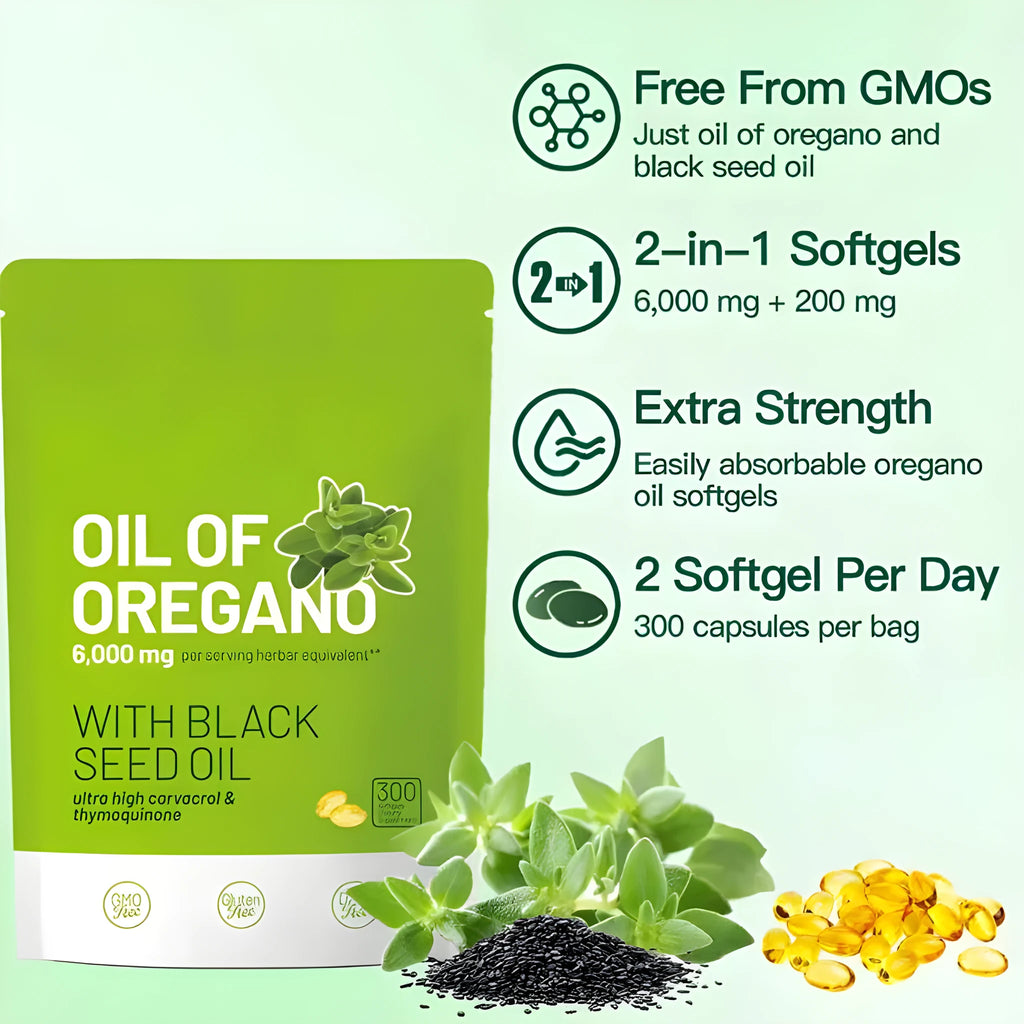 Bottle of oregano oil soft capsules 300 tablets sealed pack