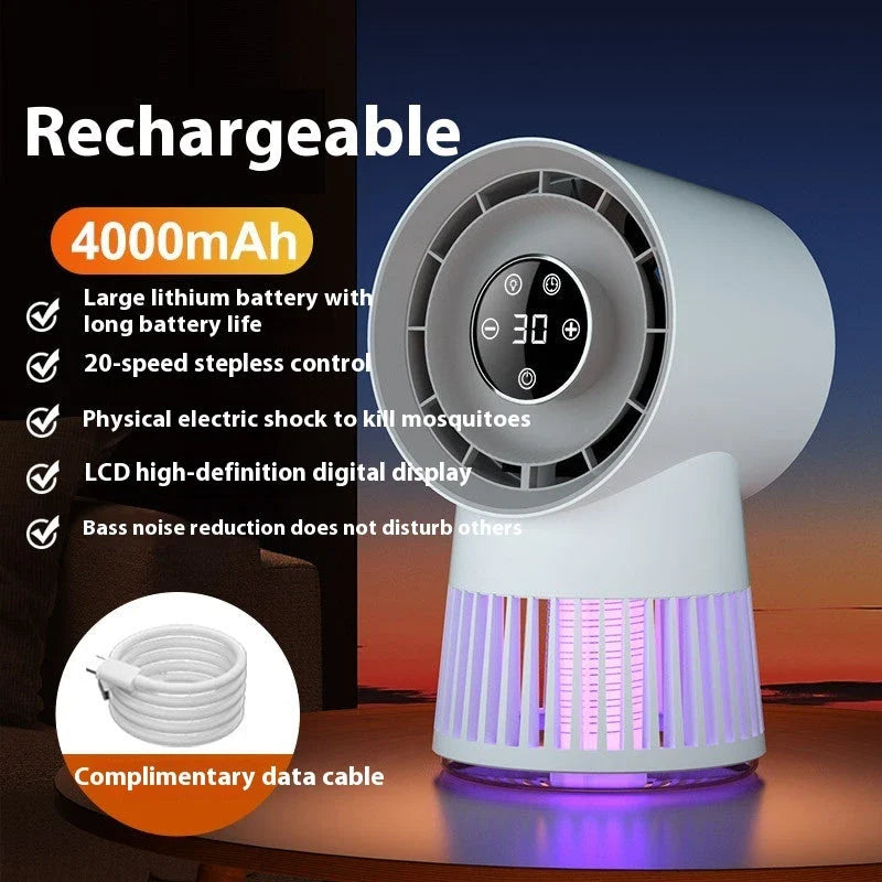 Rechargeable 2-in-1 Mosquito Repelling Mini Desk Fan with Bladeless Fan and Night Light