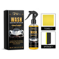 Wash coating detailer kit showing PET spray bottle, sponge applicator and microfiber cloth for vehicle cleaning