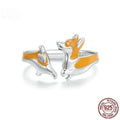 Silver electroplated cartoon corgi fashion ring for women on a white background.