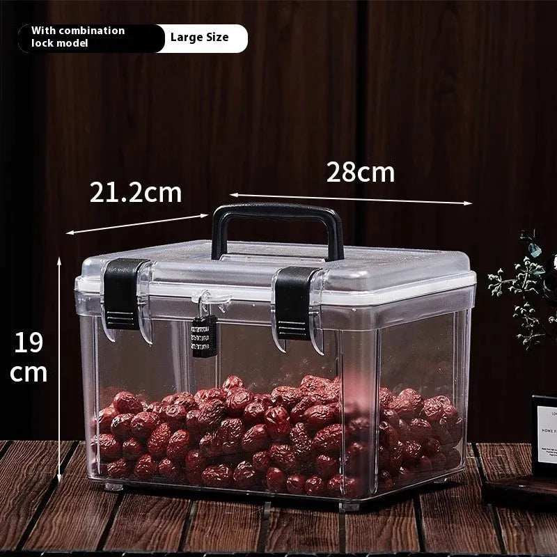 Transparent ABS plastic storage box with lock for fish maw cordyceps medicine 11L