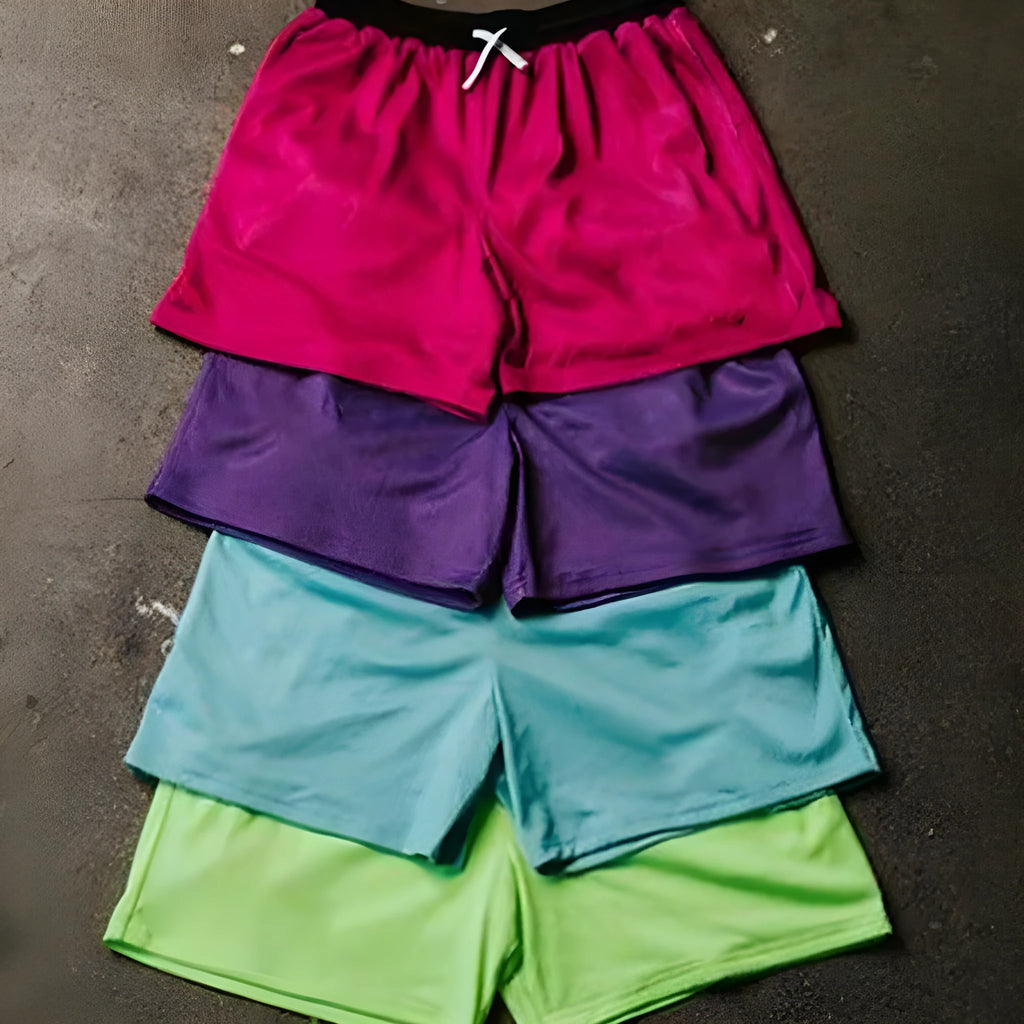 Men's solid colour quick-drying mesh running shorts in black, red, green, purple, or blue