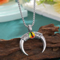 Mighty Bull Horn Devil's Eye Alloy Clavicle Chain necklace, metal pendant on display