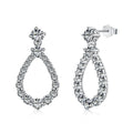 925 silver hollow zircon water drop earrings for women, platinum electroplate finish, 15 x 28.5mm teardrop shape on black background