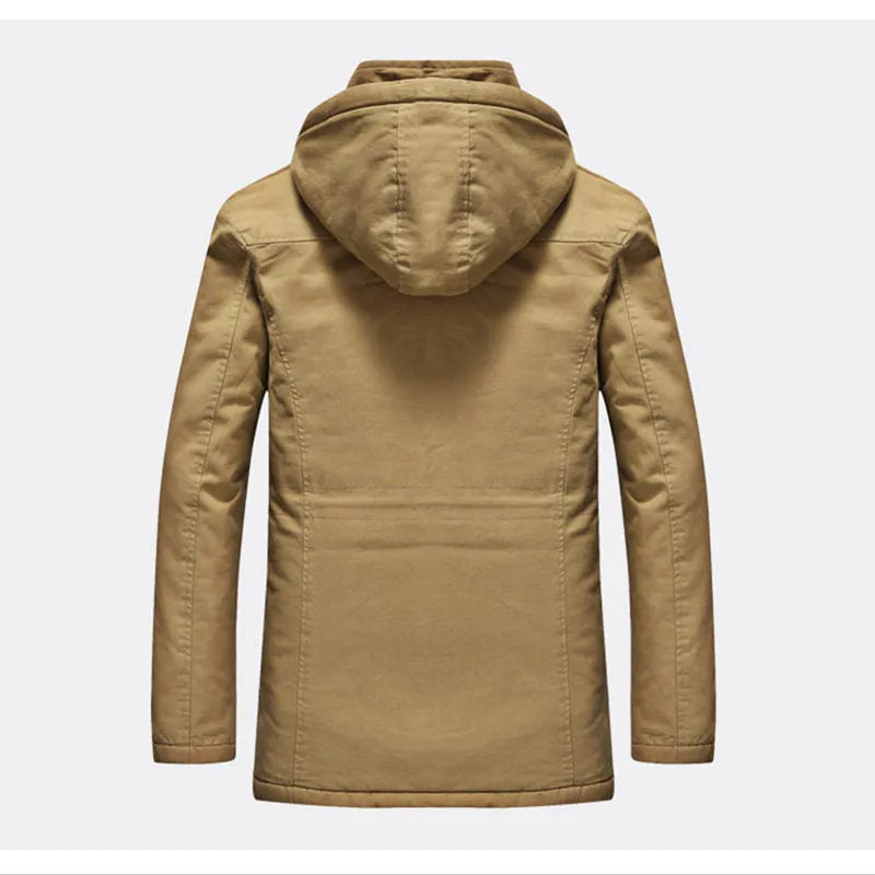 Fashion thick men cotton warm jacket with lapel collar in khaki, solid colour casual style