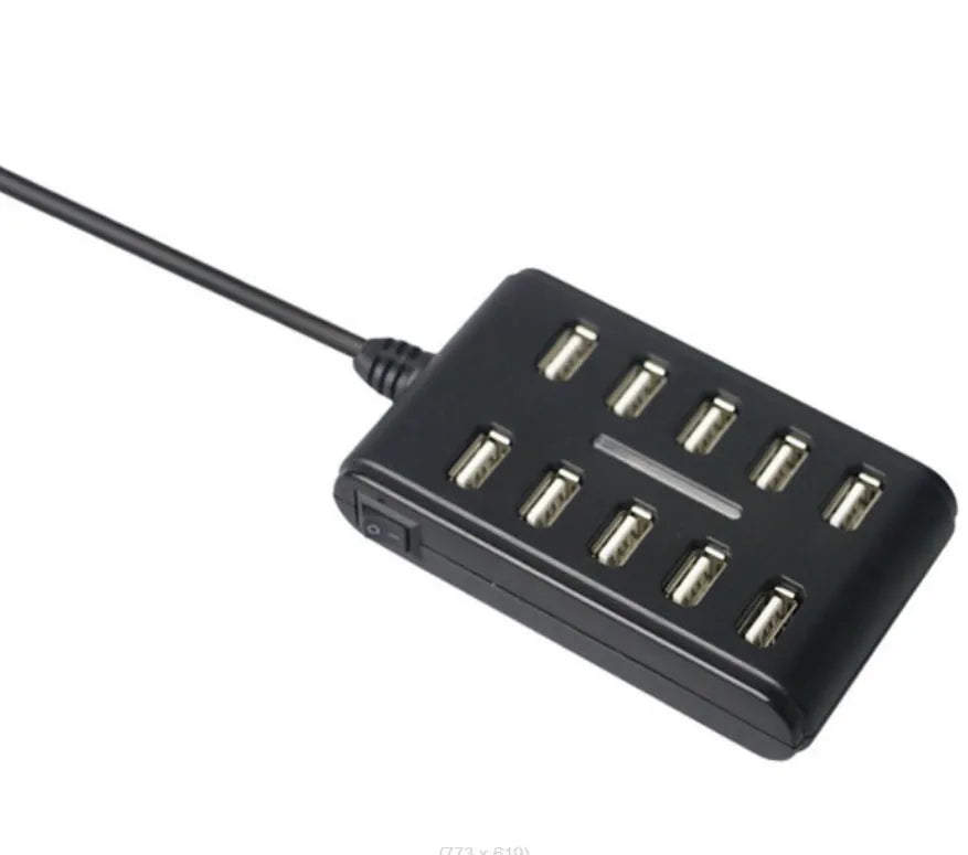 10-port USB 2.0 hub with double-row layout and working indicator light, 5V 500mA