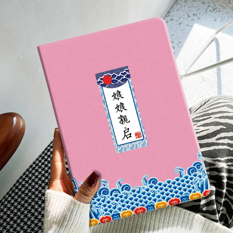 Cartoon-style leather TPU protection case for an iPad tablet showing Elk design.