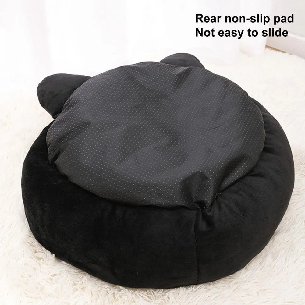 Black cat silhouette shaped velvet cat nest bed with raised cushioned edges