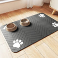 Diatomite pet feeding mat in blue colour placed under dog food and water bowls
