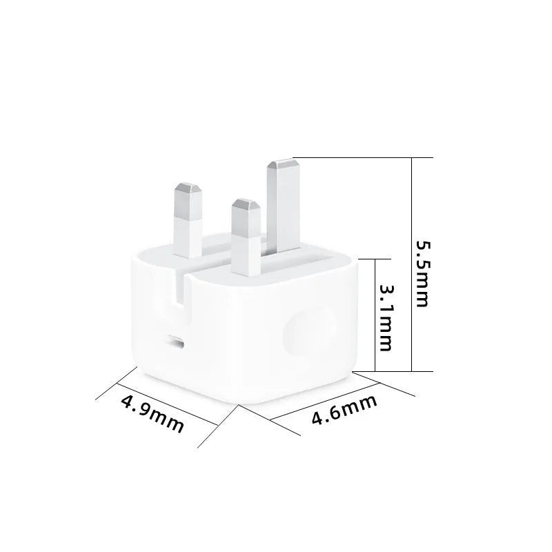White British 20W PD fast charger adapter with UK plug and USB-C to USB-C cable