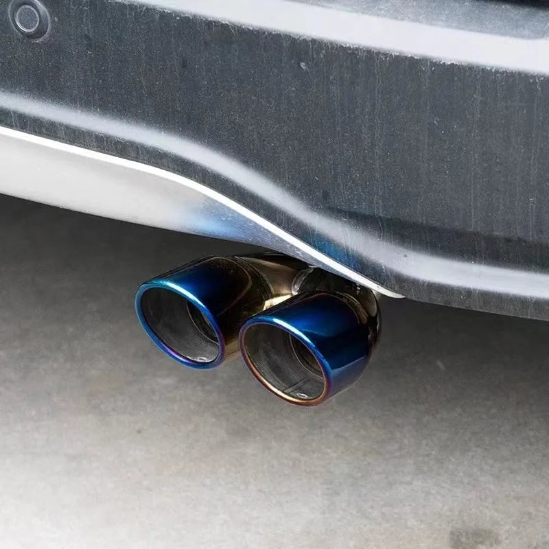 Car exhaust pipe back segment metal universal muffler tail hood decoration double baked blue flat mouth