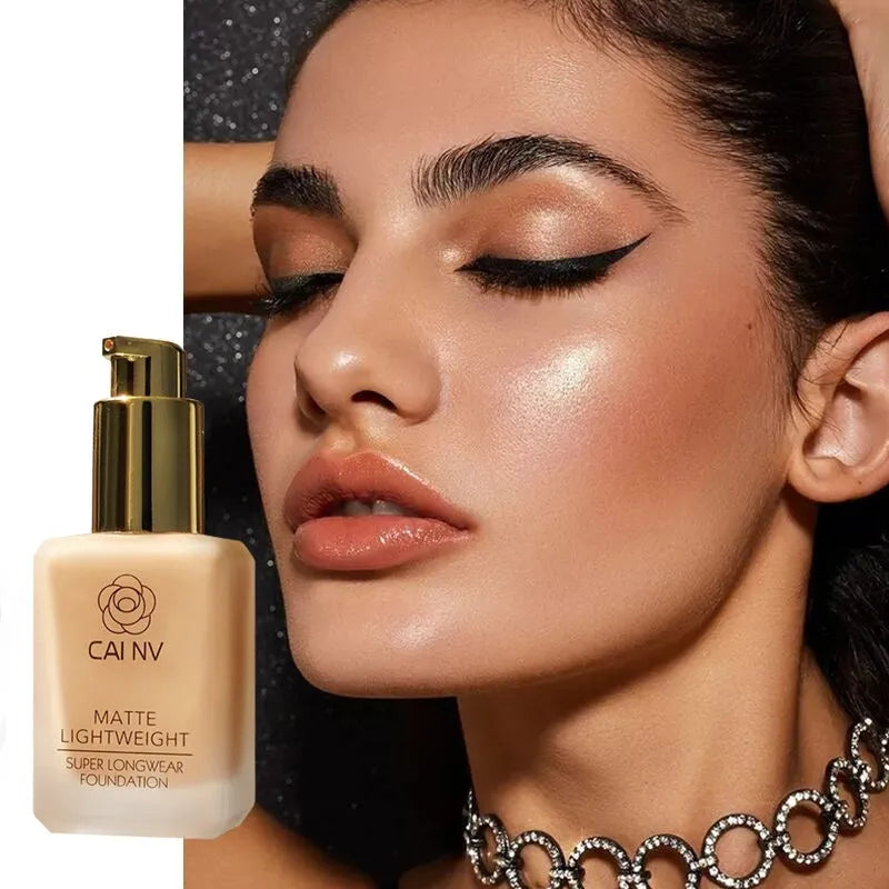 Wheat colour liquid foundation in black leather case with white blend agent for combination skin