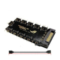 Black AURA RGB One Point Ten hub with SATA power cable and 10 output ports for PC lighting control.