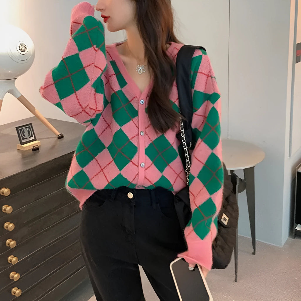 Macaron colour knitted casual cardigan in Japanese and Korean style with regular sleeves