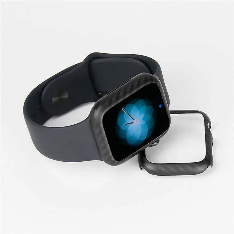 Apple Watch 4 carbon fibre leather half wrap case for 44mm model in black