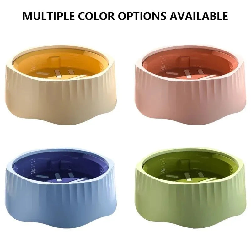 Blue plastic slow feeder dog bowl with detachable maze interior on a wooden floor.