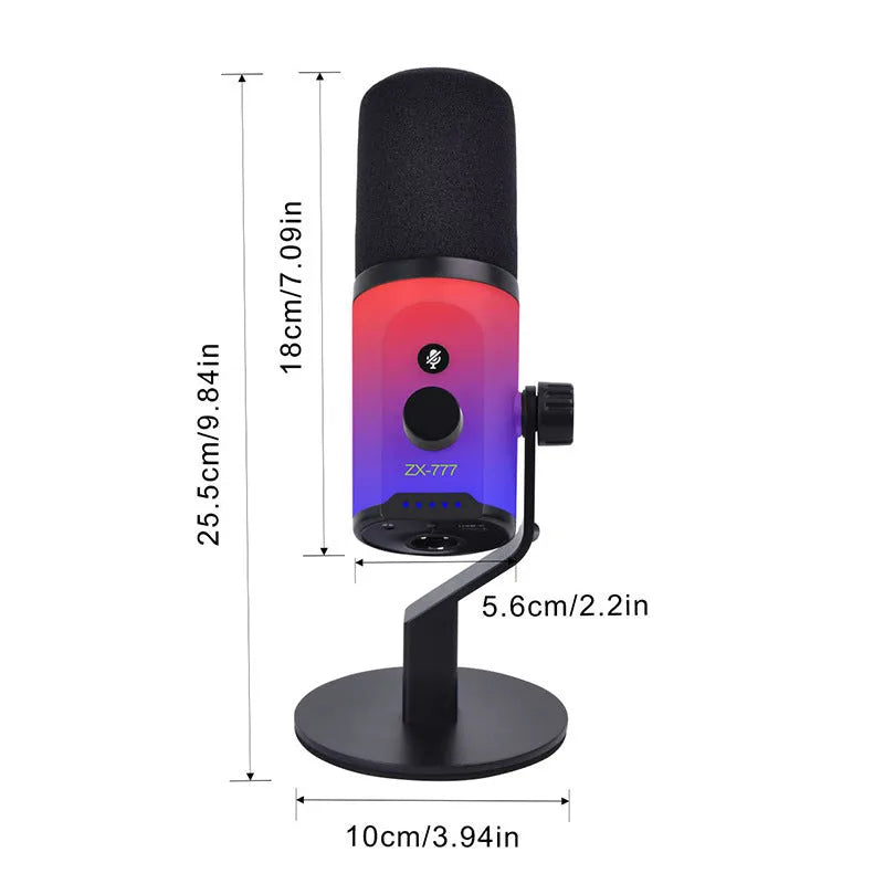 ZX777 moving coil USB XLR microphone with noise reduction and RGB bracket