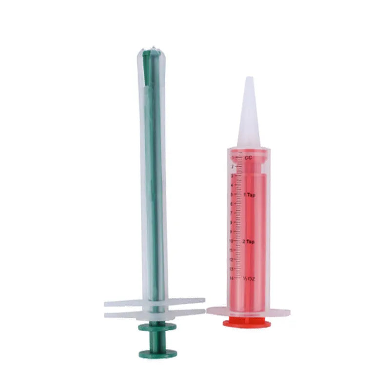 Two silicone pet pill shooters with soft tips for administering tablets to cats and small dogs