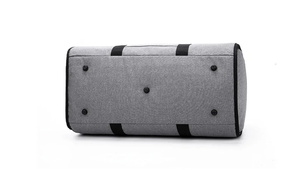 Medium cylinder travel bag in black with zipper pocket, made from waterproof Oxford cloth with 36-55L capacity