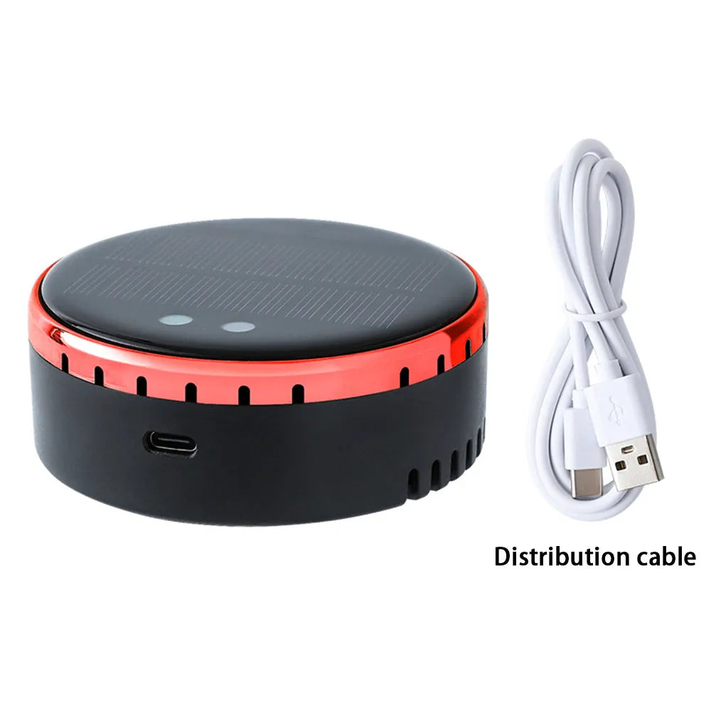 Black solar car humidifier mounted on vehicle air conditioning outlet with moisture mist visible
