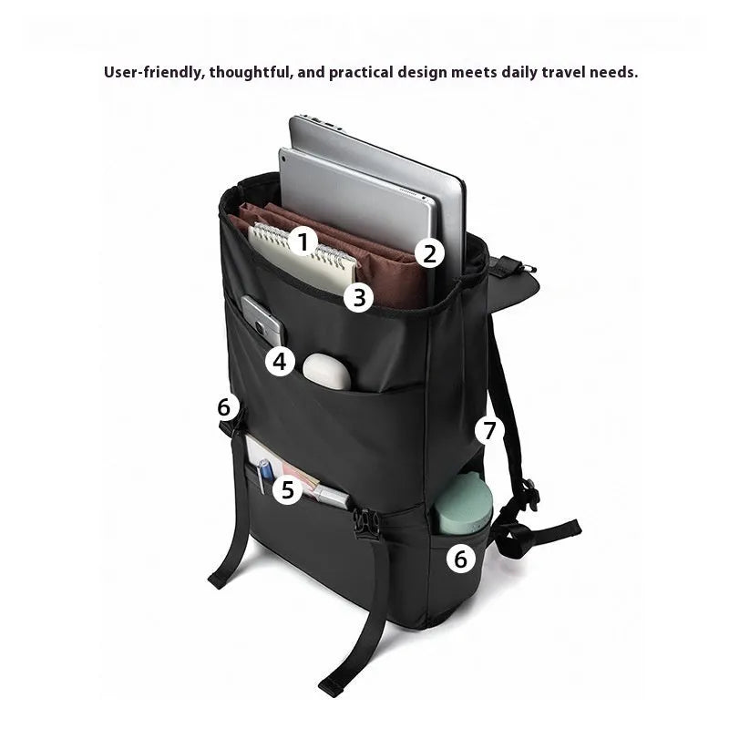 Men's solid colour Oxford cloth backpack with airpillow straps, 36-55L capacity, for business and leisure travel