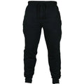 Men's solid colour cotton fleece casual pants with a drawstring waistband in a loose, pencil fit.