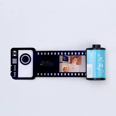 Memory film album with wooden boxes in yellow, pink and blue colours including tote bag