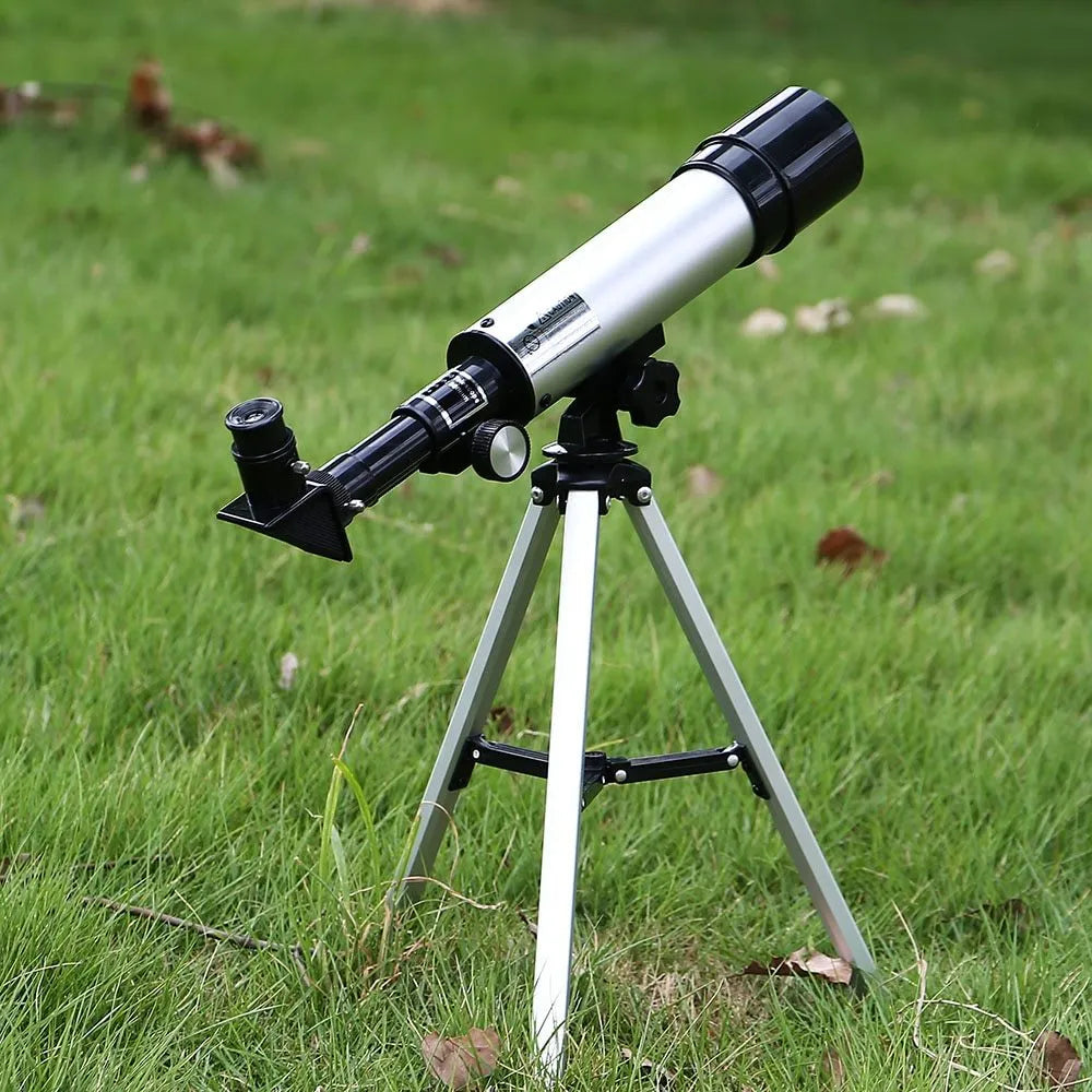 Outdoor monocular space telescope with optical glass lens, 50mm aperture, 360mm focal length, H20mm and H6mm eyepieces, and 34cm tripod