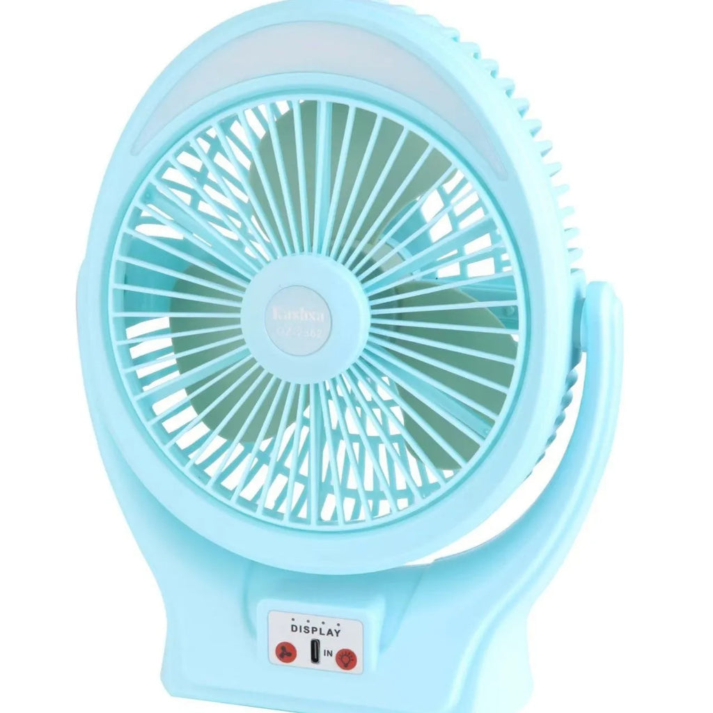 Outdoor USB charging silent desktop fan in emerald or ivory white with USB cable and button control
