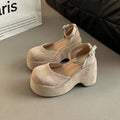Women's closed toe court shoes with suede upper, thick short stout heel over 8cm, round toe, black or khaki