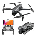 Black F11s PRO folding drone with 4K camera, shown both expanded for flight and folded for storage