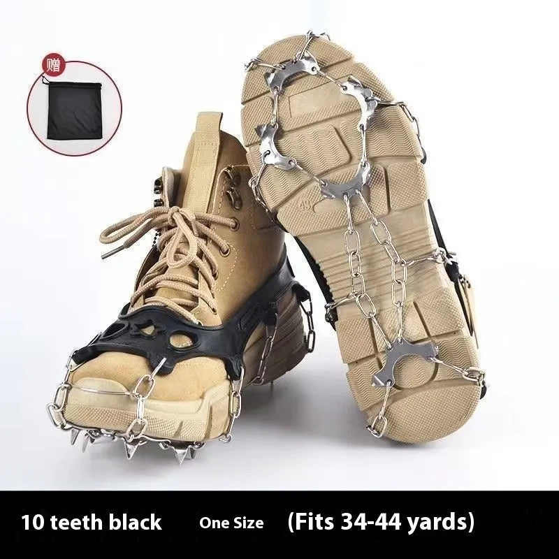 Stainless steel chain crampons for snow climbing and hiking, free size non-slip shoe cover with 8 or 10 steel teeth