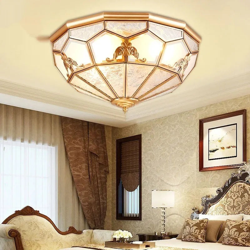 Copper ceiling wall lamp with tri colour light, 35cm diameter, for corridor bedroom balcony