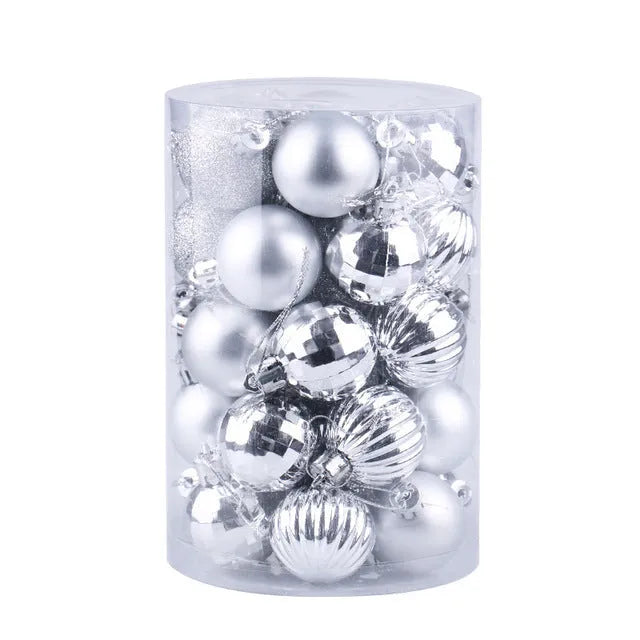 34-piece set of 4cm plastic Christmas balls in assorted colours with shiny finish for tree decoration